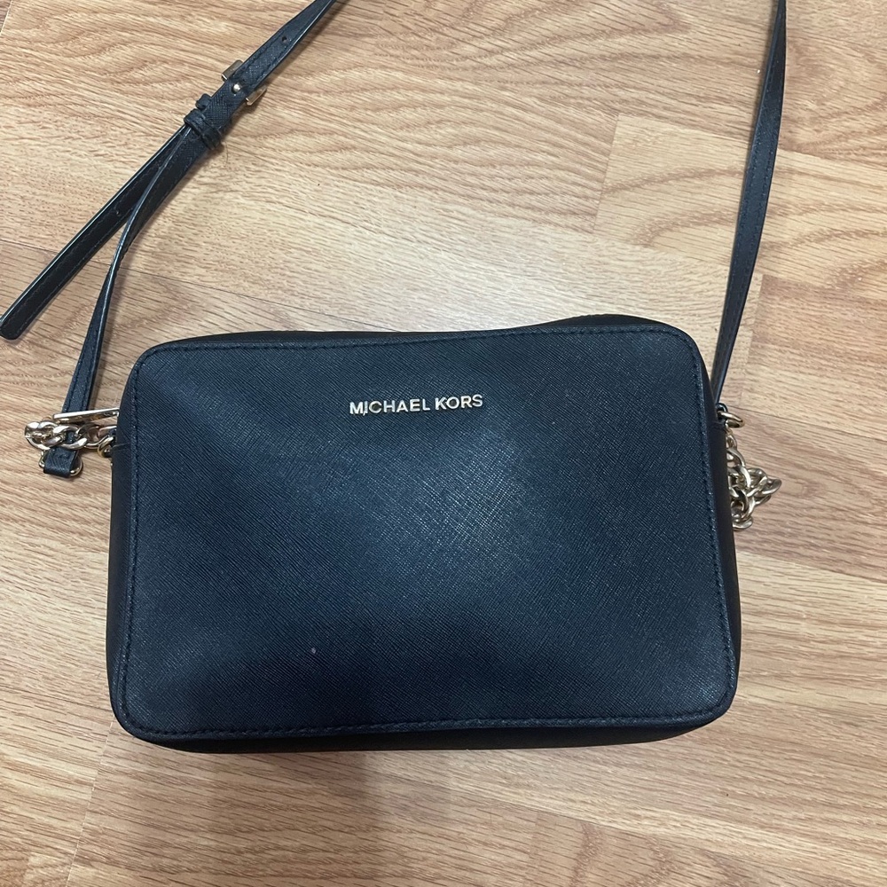 Michael Kors Black Shoulder Bag with Gold Details